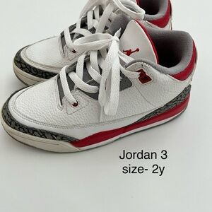 Nike Air Jordan 3 Kids' White and Red Sneakers- size- 2Y